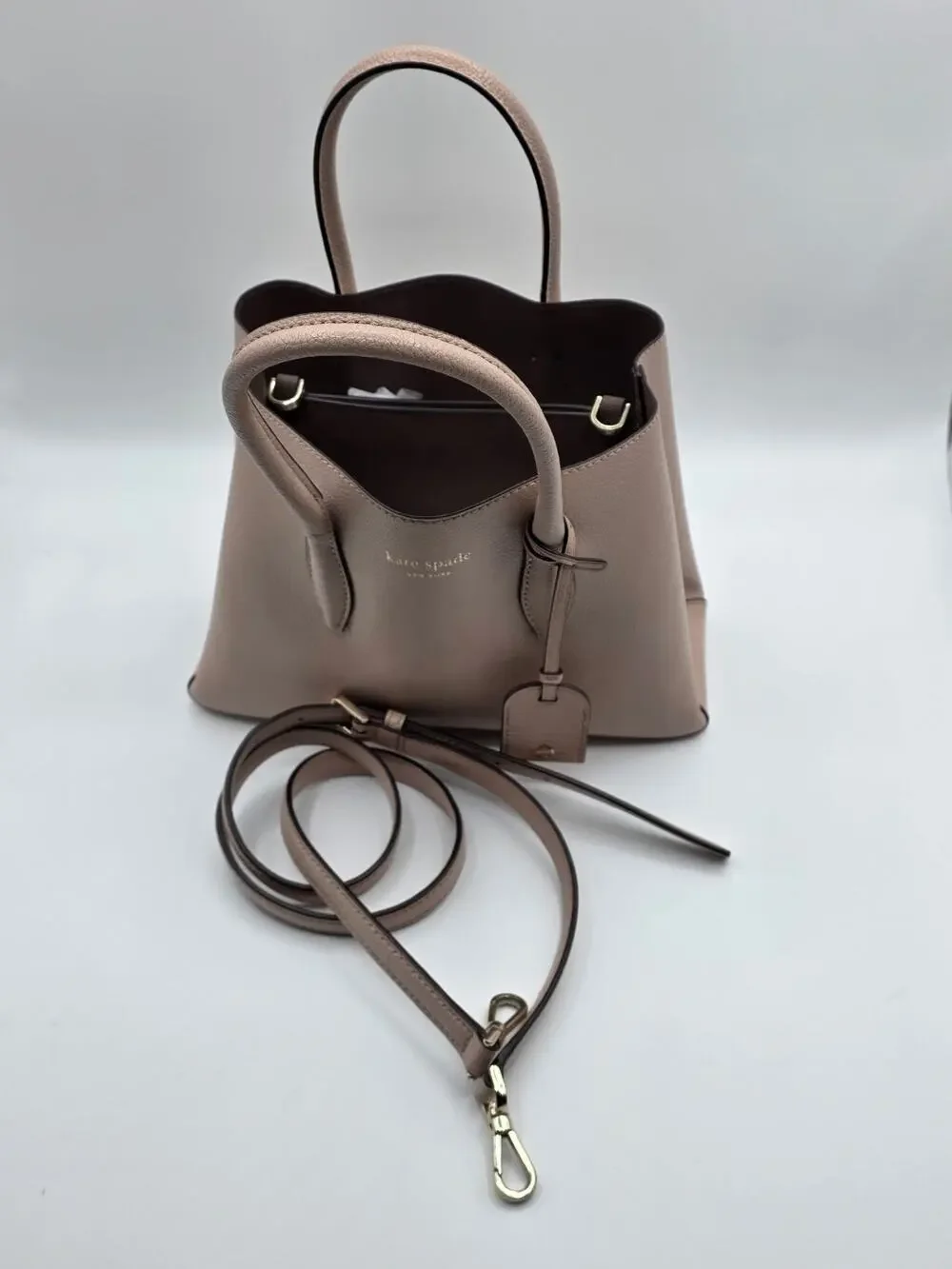 Kate Spade Eva Small Satchel Pebbled Leather Crossbody Bag Blush Taupe EUC